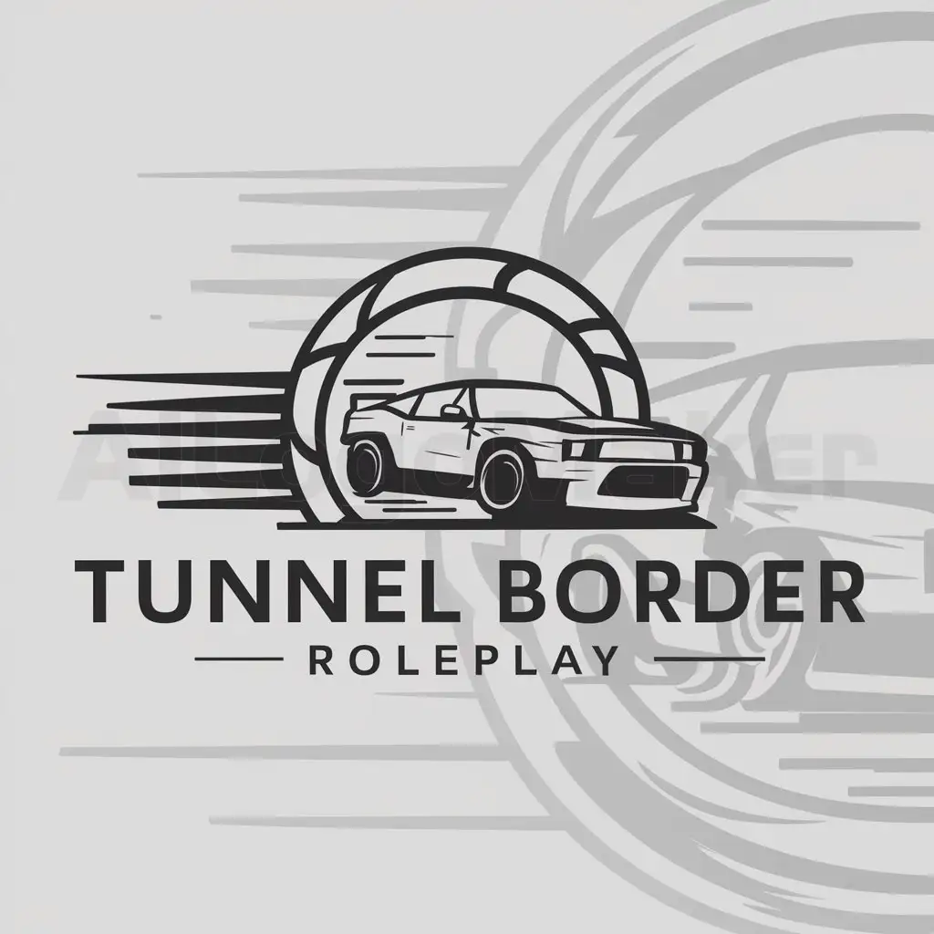 a logo design,with the text "Tunnel Border Roleplay", main symbol:A hellcat vehicle driving through a border crossing in a tunnel,Moderate,be used in Others industry,clear background