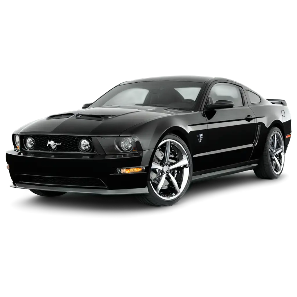 HighQuality-PNG-Image-of-a-2008-Black-Mustang-with-Lights-On-Enhancing-Visibility-and-Detail