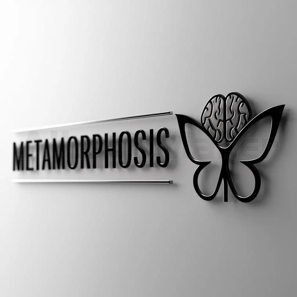 a logo design,with the text "Metamorphosis", main symbol:Mariposa con un cerebro,Moderate,clear background