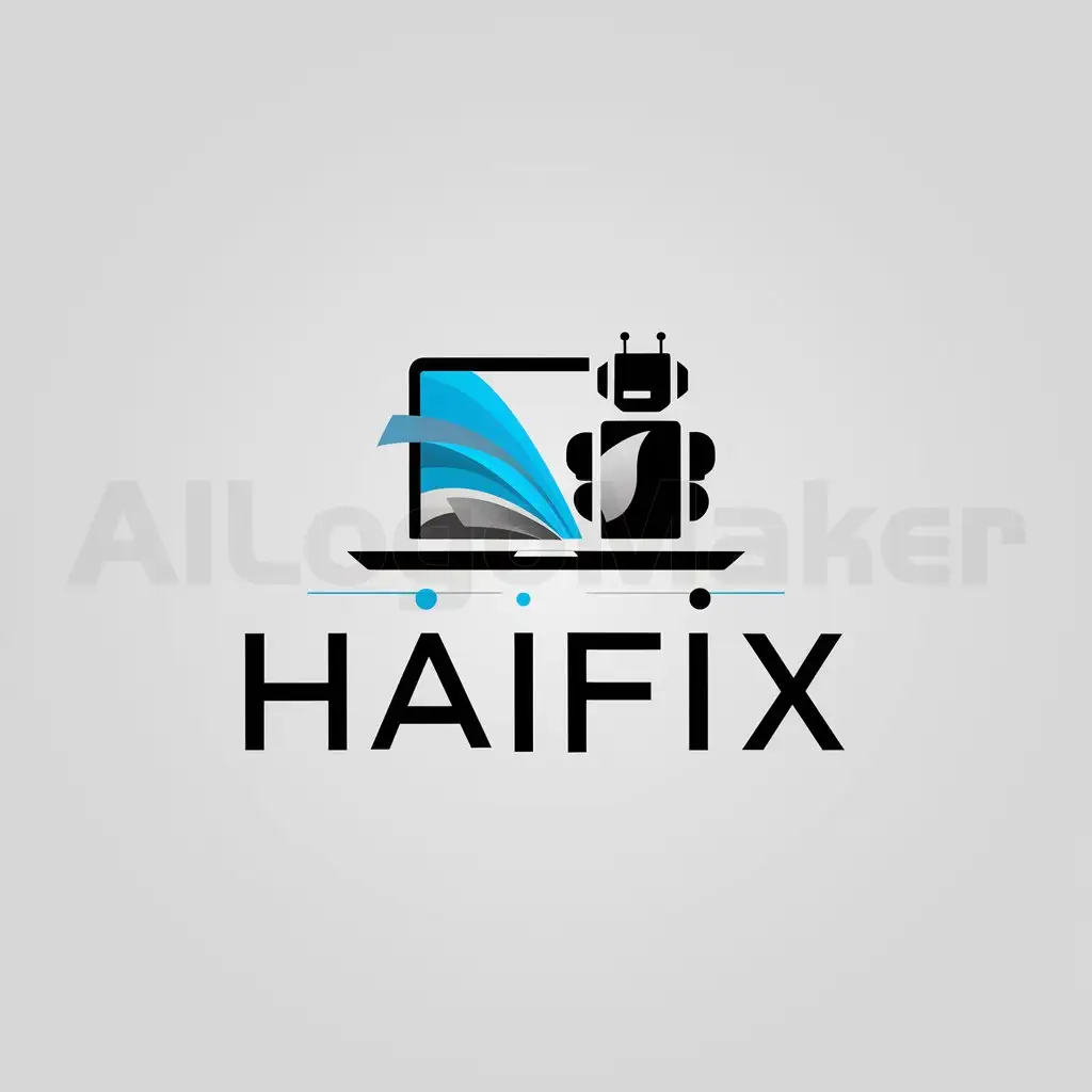 a logo design,with the text "haifix", main symbol:make pictorial logo which is have laptop with AI element and robot, add the blue gradient color,Minimalistic,be used in Technology industry,clear background