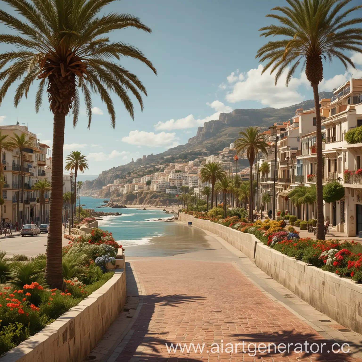 Picturesque-Coastal-Cityscape-Vibrant-Streets-of-a-Spanish-Seaside-Haven
