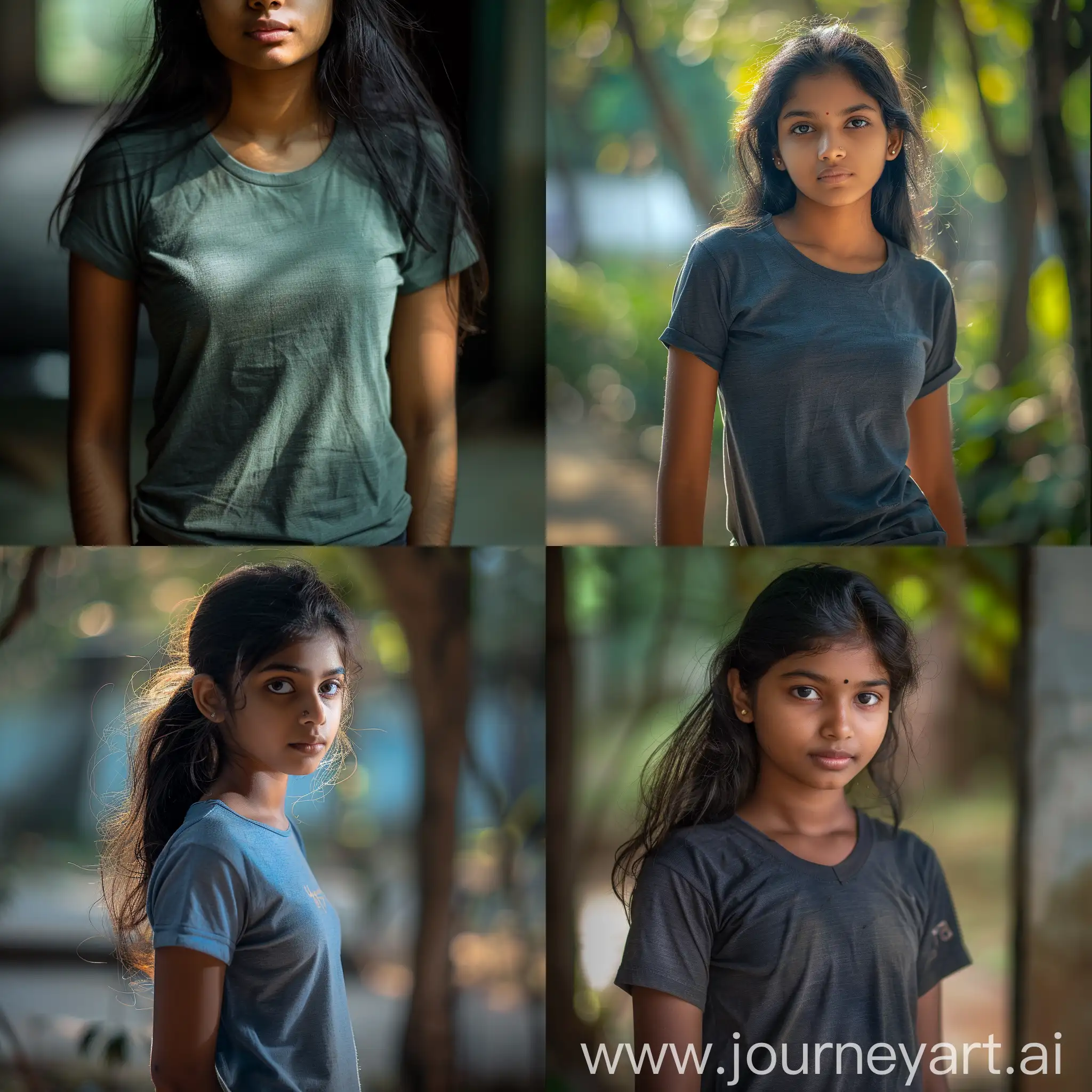 a very beautiful malayali 18 year old girl who is very attractive to the eye and mind wearing a t shirt, high definition, hd, hdr, 4k resolution, majesty shadow play, eye level, bokeh, highly detailed, best quality, RAW photo, full body shot, professional photography, bokeh, natural lighting, Canon lens, shot on a 64-megapixel DSLR camera, sharp focus, waist shot, half body shot.