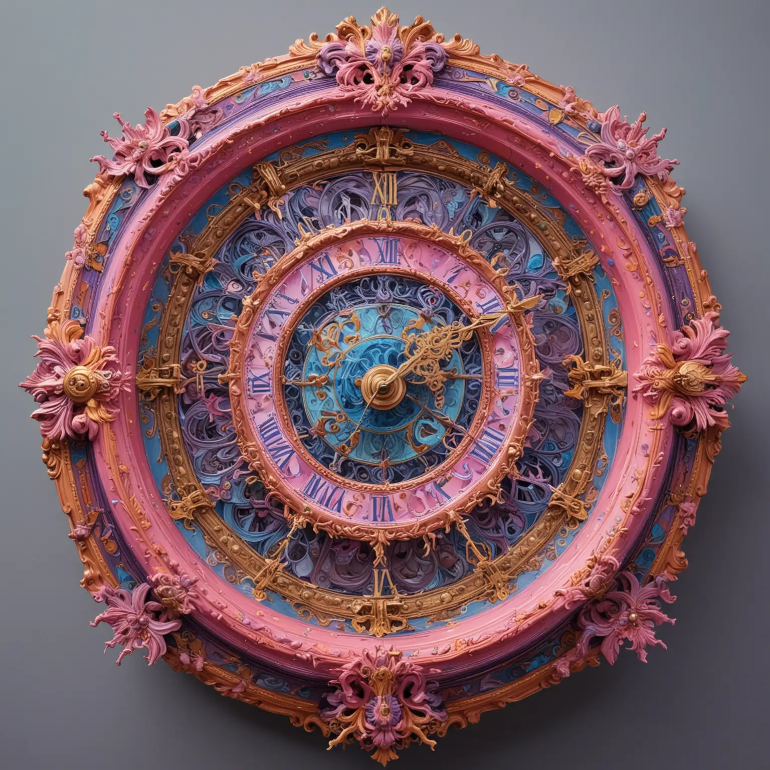 Colorful Ornate Clock with Chaotic Hour Hands
