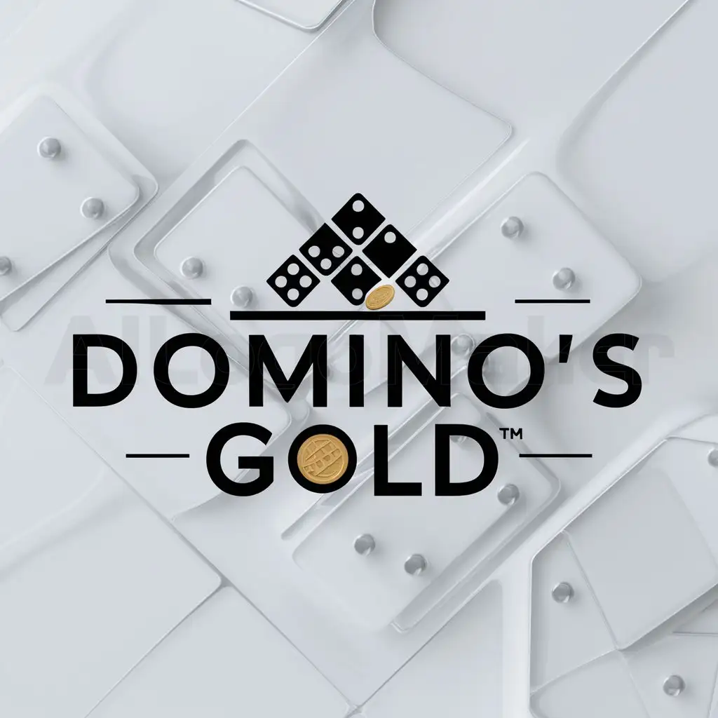 a logo design,with the text "Domino's Gold", main symbol:table of domino and the dominos, the o of gold that be a coin,Moderate,clear background