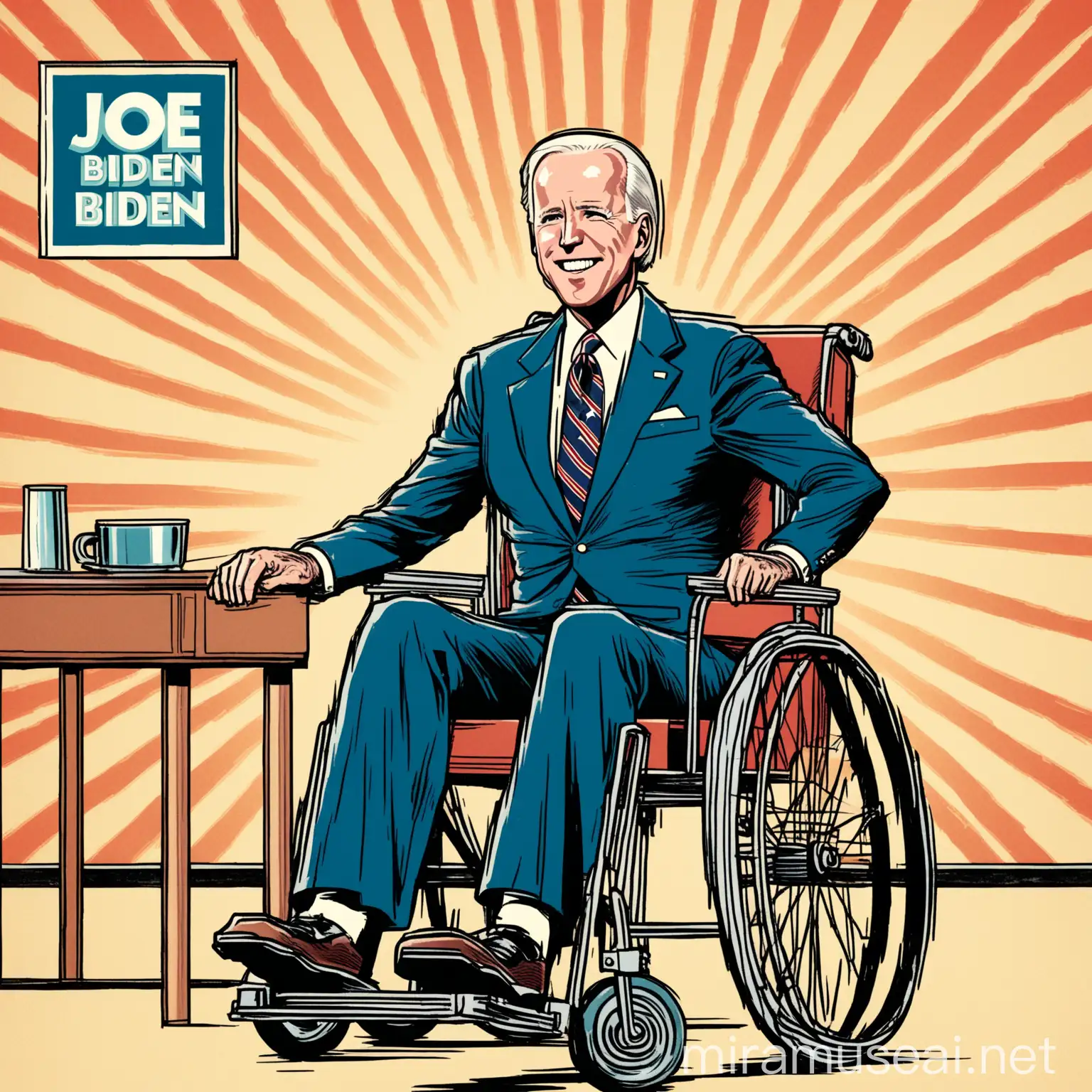 Retro Illustration of Joe Biden on Wheelchair