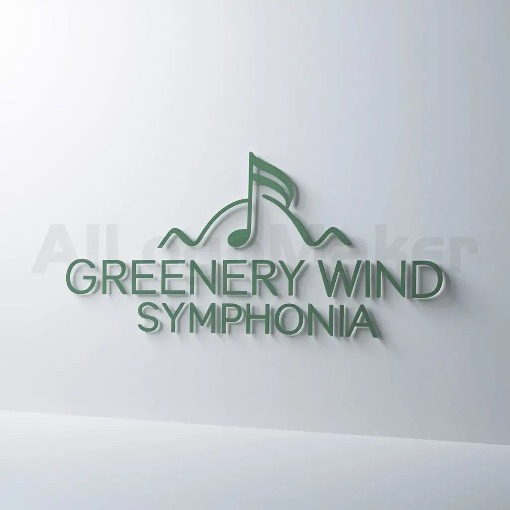 a logo design,with the text "greenery wind symphonia", main symbol:music symbol with mountain logo,Minimalistic,clear background