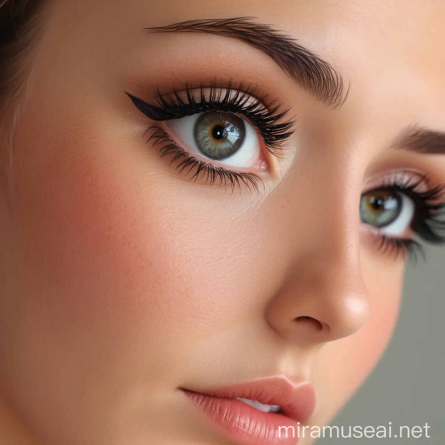 want left half of face to look like character in picture with prominent eyelashes