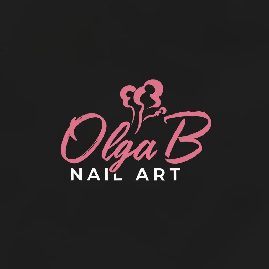 a logo design,with the text "Olga B Nail Art", main symbol:Bright pink puffs of smoke against a black background,Minimalistic,be used in Manicure industry,clear background