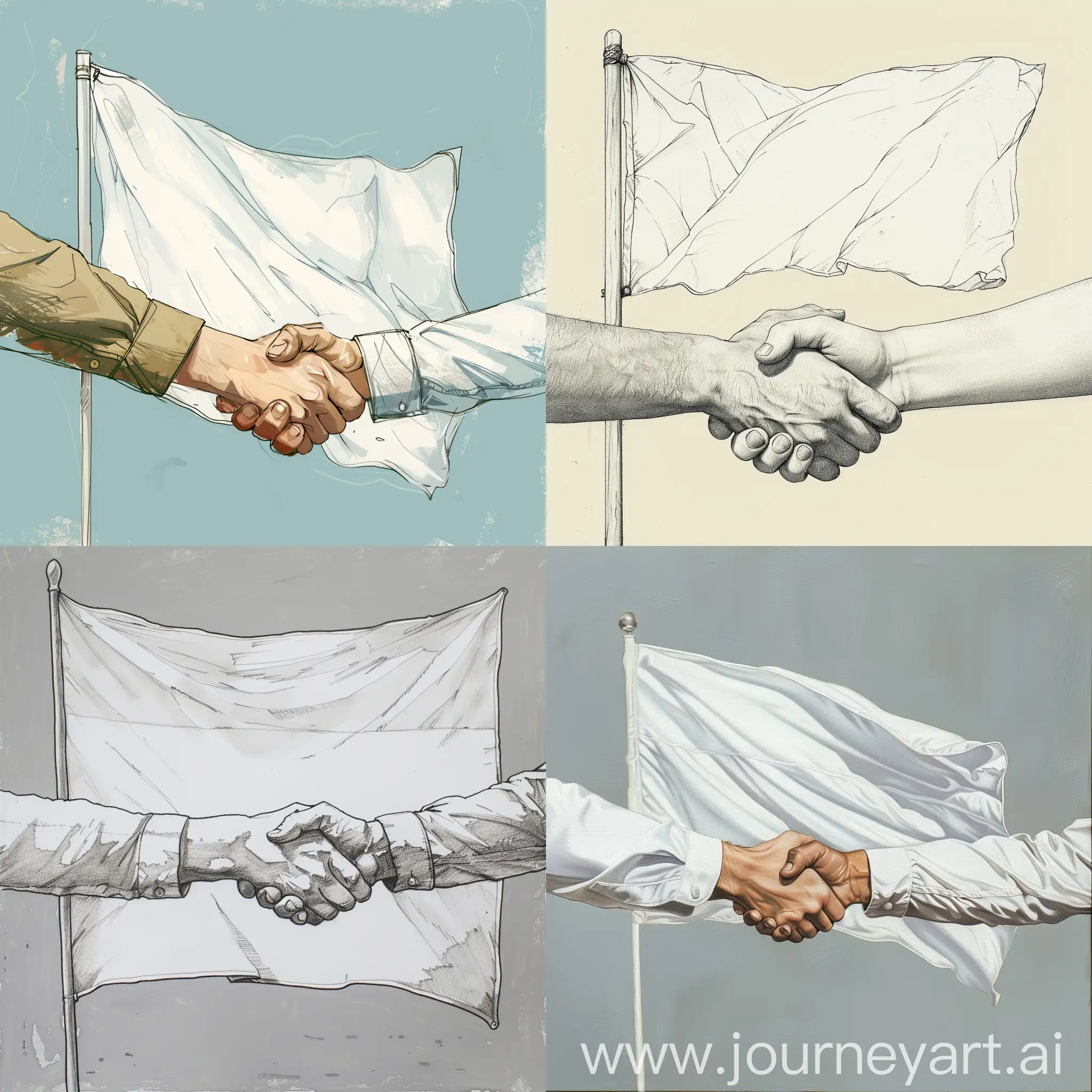 Two-People-Shaking-Hands-on-White-Flag-Background