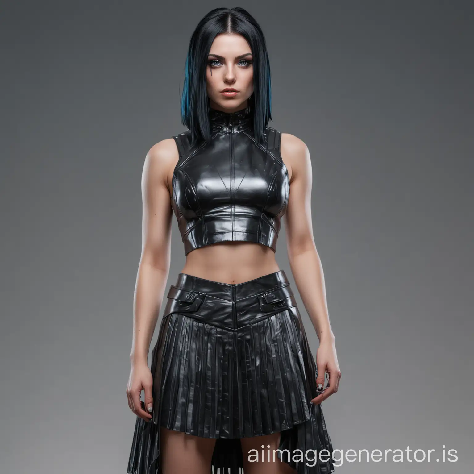 Confident-Gothic-Punk-Woman-in-Futuristic-Attire-Silver-Blue-Eyes