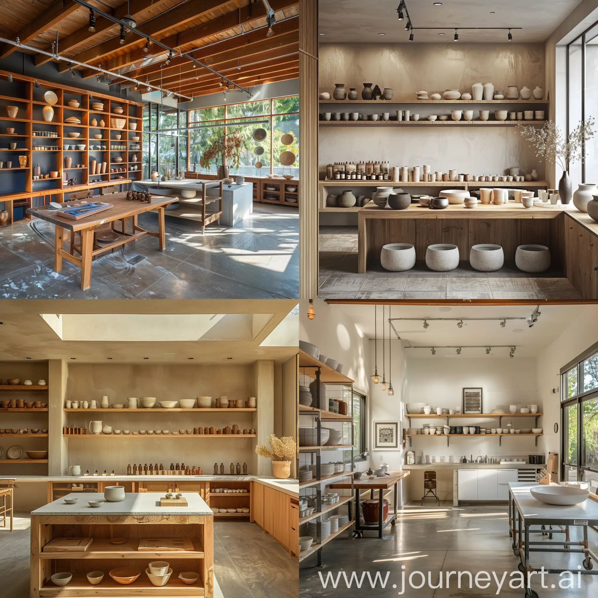  Designing a ceramic or pottery studio with a seamless transition in its interior is about creating a space that harmoniously flows from one area to another, embodying the essence of creativity and craftsmanship.