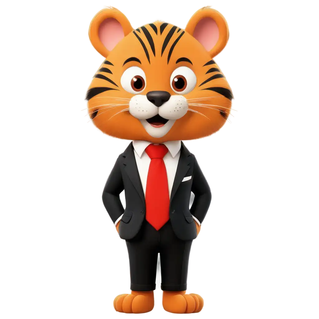 tiger cartoon wearing black and red tie