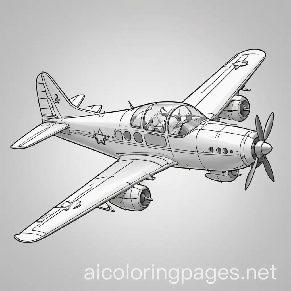aero plane for children coloring book, Coloring Page, black and white, line art, white background, Simplicity, Ample White Space