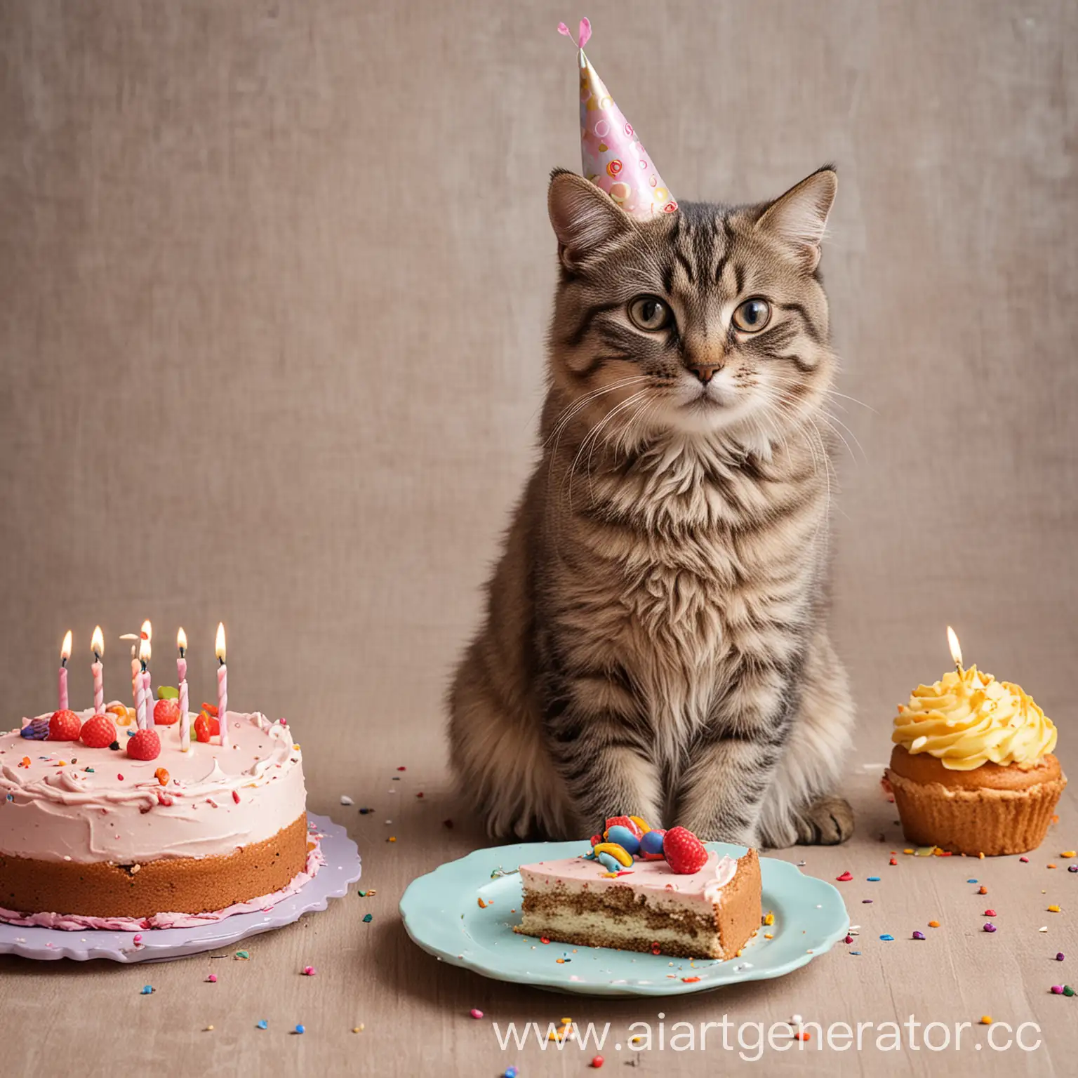 кот с тортом на день рождения