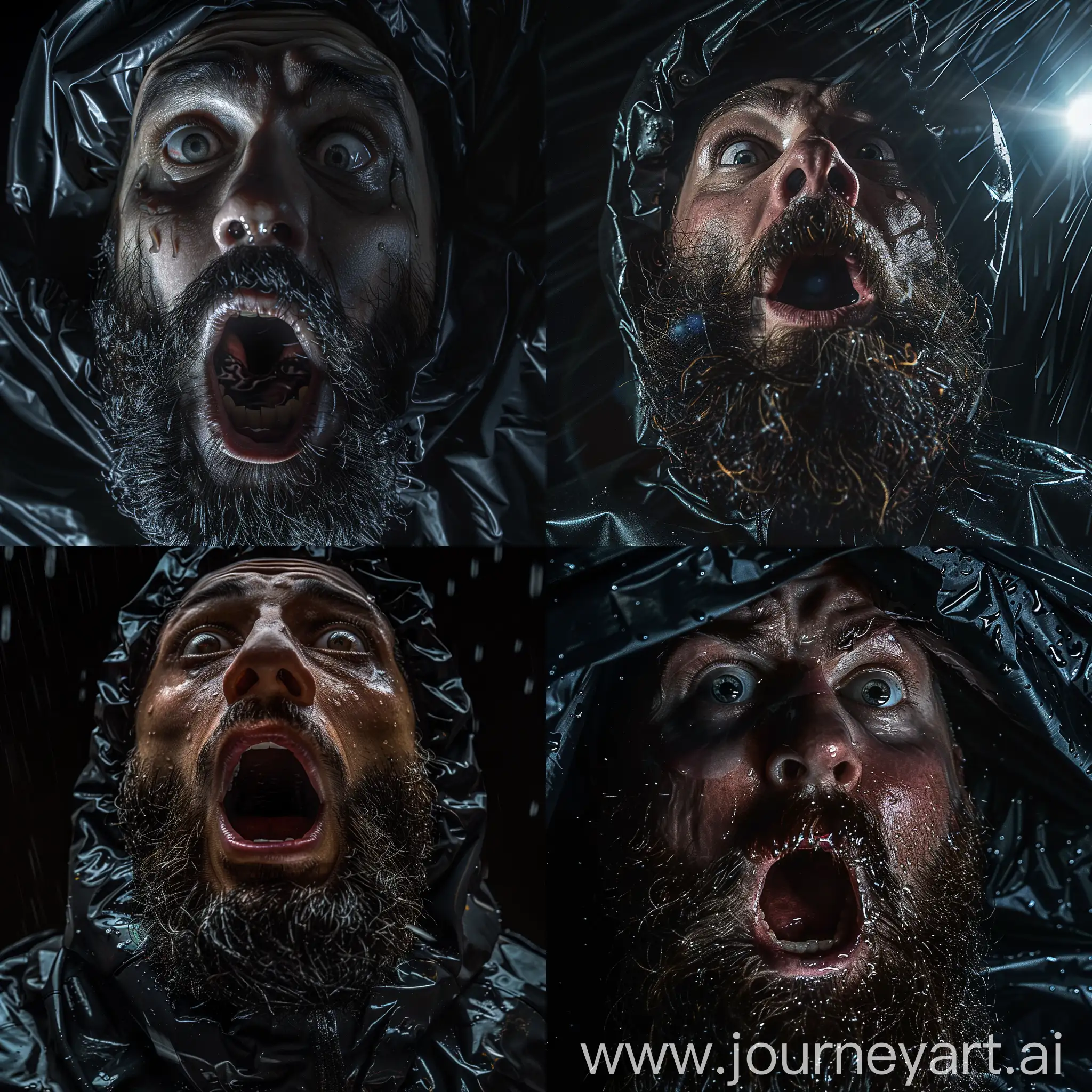 Intense-Portrait-of-a-Bearded-Man-in-Black-Raincoat-with-Hypnotized-Eyes