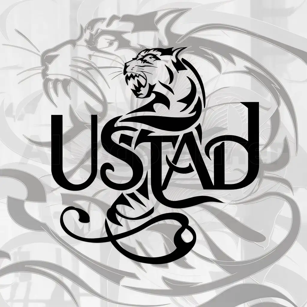 a logo design,with the text "Ustad", main symbol:tiger,complex,clear background