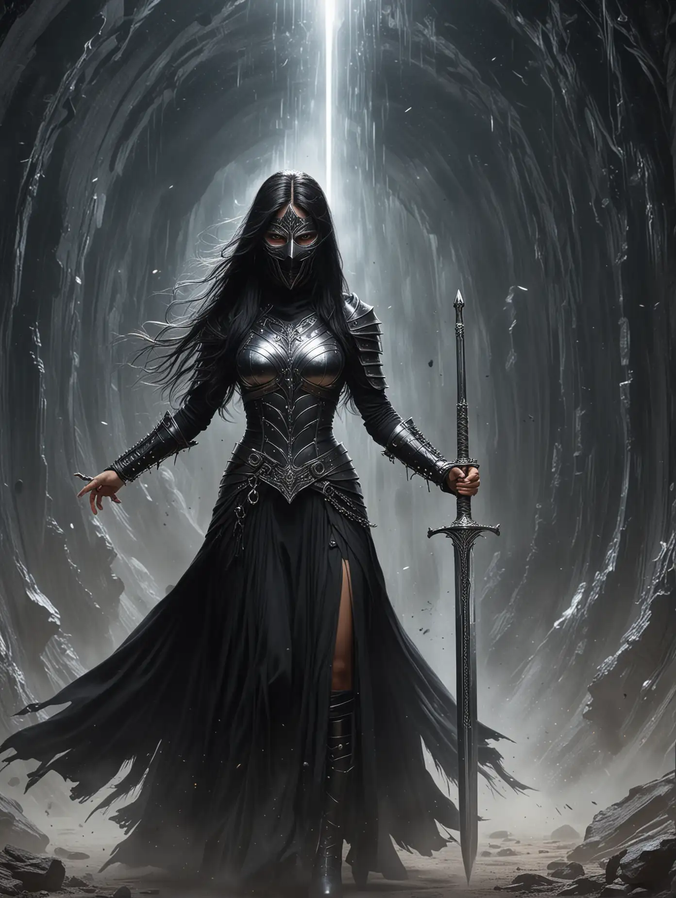 Powerful-Female-Warrior-in-Silver-Armor-Faces-Dark-Void