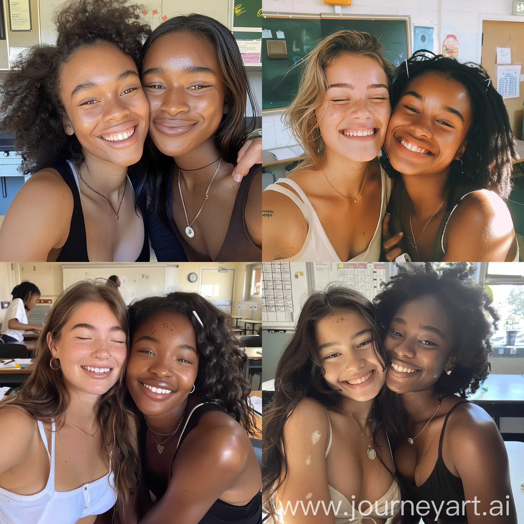 Teenage-Girls-Smiling-Together-in-Classroom-Selfie