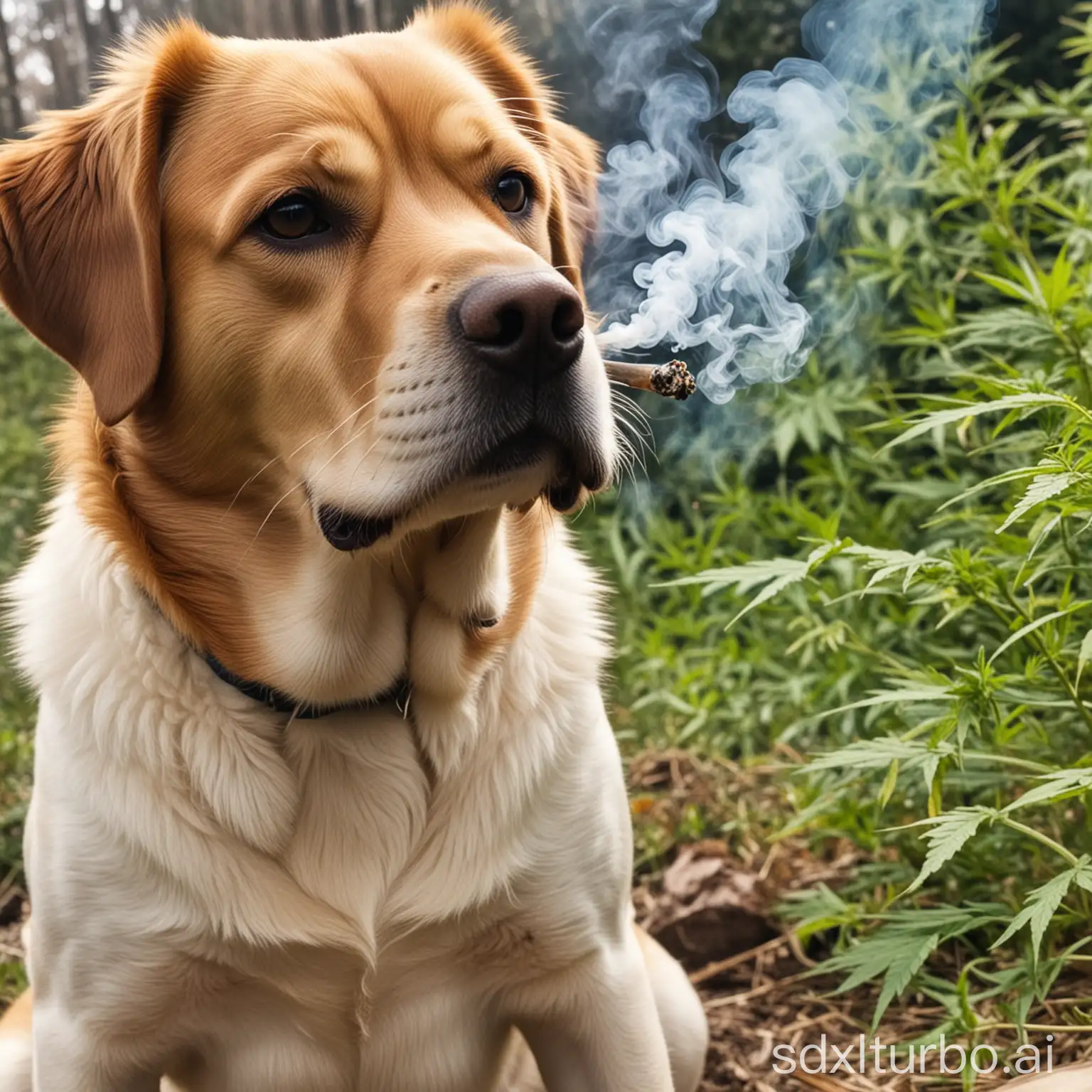 Hund raucht cannabis 
