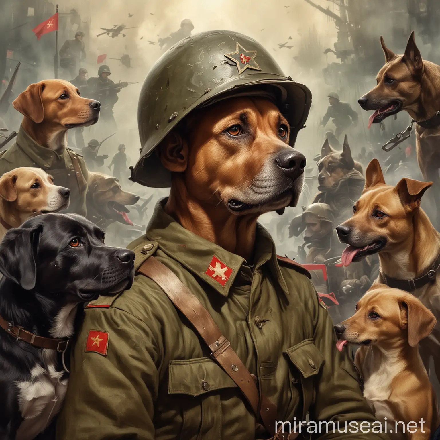 Make a picture about dogs-saboteurs and dogs-heroes of the Great Patriotic War.