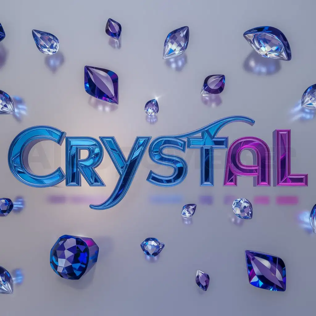 a logo design,with the text "CRYSTAL", main symbol:CRYSTAL в синих фиолетовых цветах на заднем фоне кристалы,Moderate,clear background