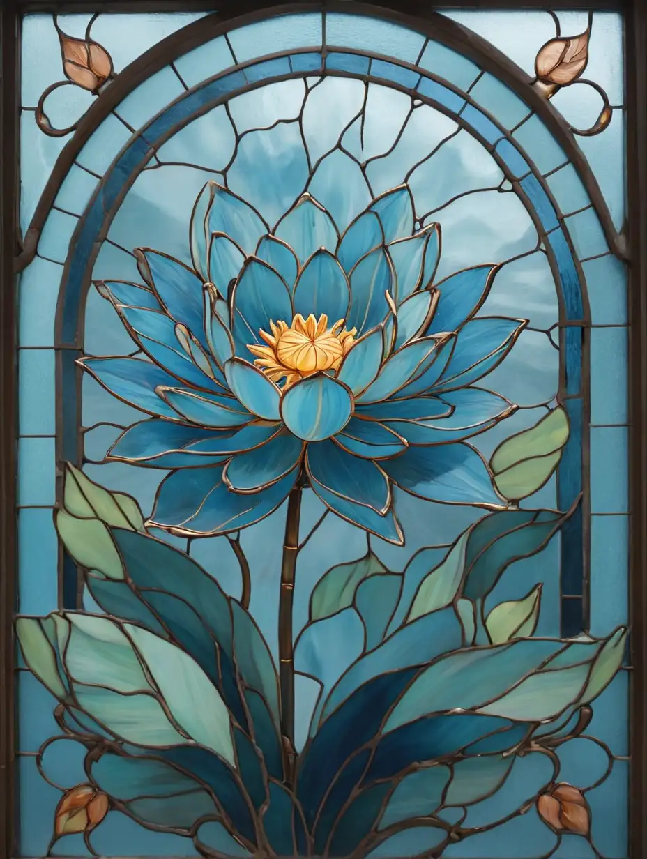 Blue-Stained-Glass-with-Lotus-Flower