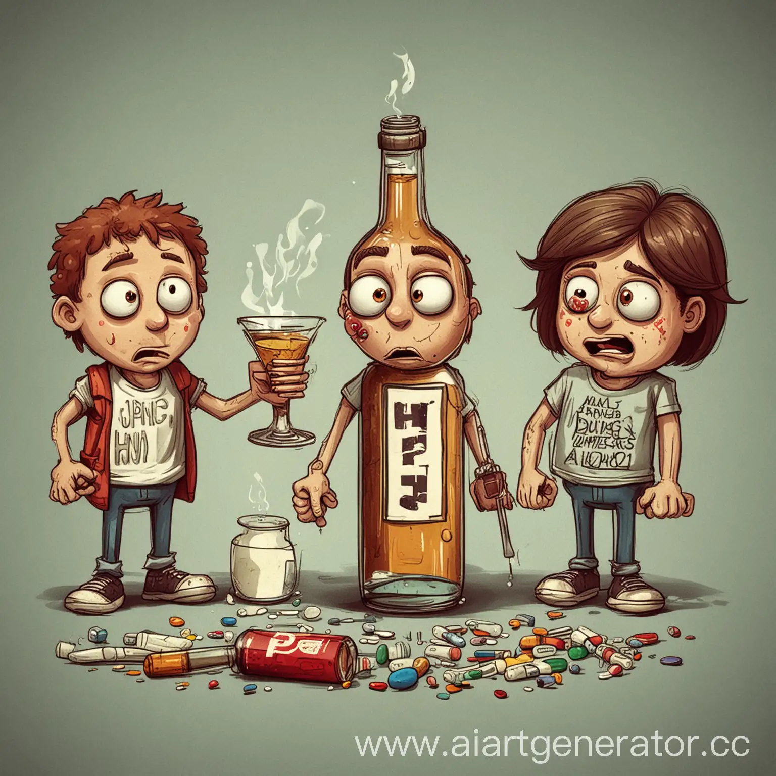 Colorful-Cartoon-Characters-Enjoying-Psychedelic-Drugs-and-Alcohol
