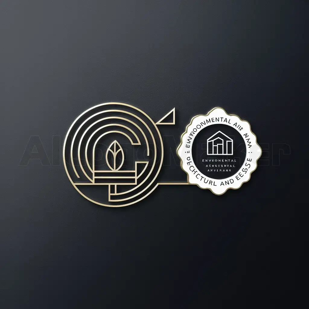 a logo design,with the text "Environmental and Architectural Art and Design", main symbol:a logo design,with the text 'Environmental and Architectural Art and Design', main symbol:roundness logo, Gold border white round bottom,linearity, Concentric circles, the center of which is the bud opening out of the house frame, Minimalistic,be used in Construction industry,clear background,The School of Environmental and Architectural Arts and Design is inscribed on the badge,White badge,Highlight the building, weaken the bud,abstraction,white.,Minimalistic,be used in Construction industry,clear background