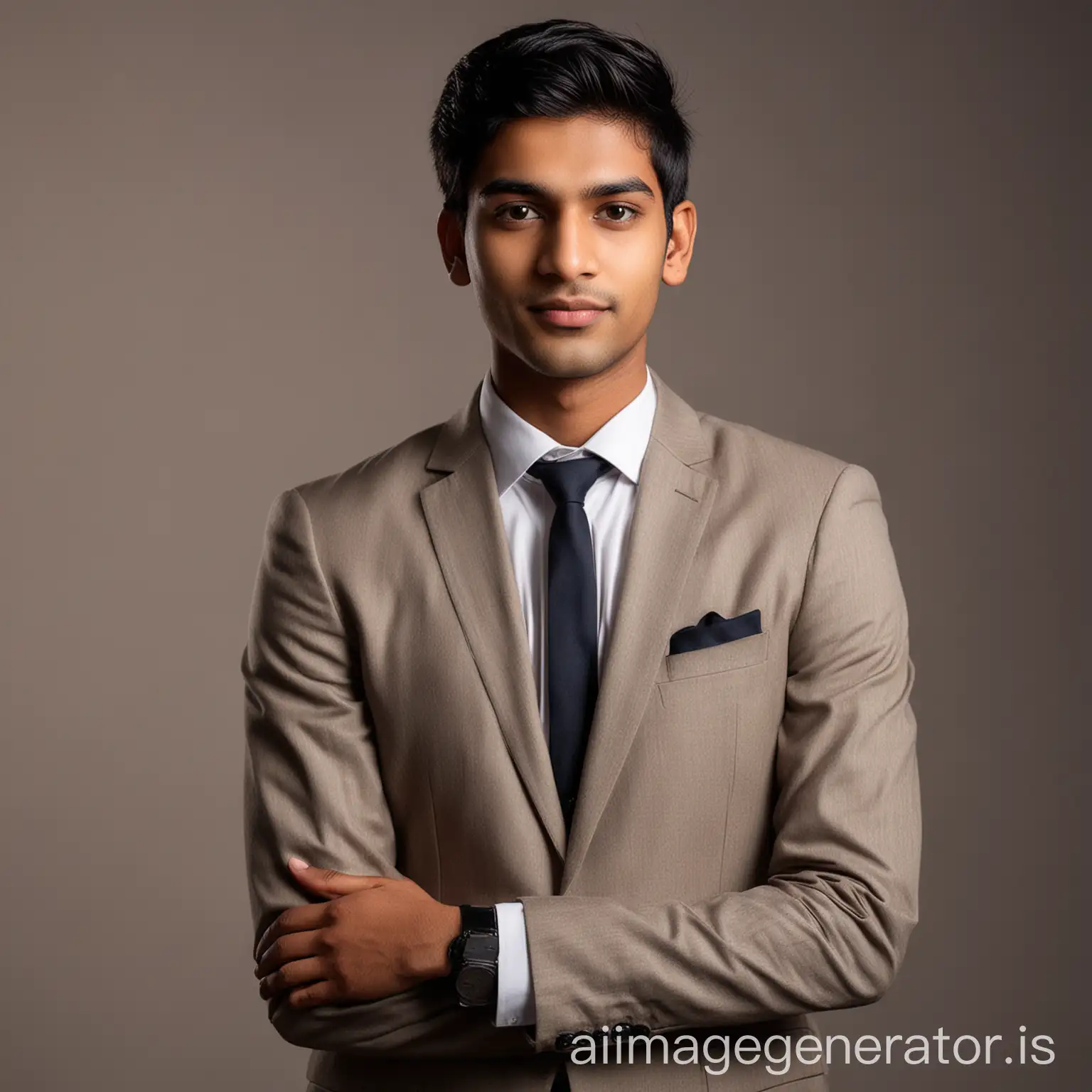 25 year old indian boy With fair skin  and narrow body Posing for a linkedin picture in formals formed light in background