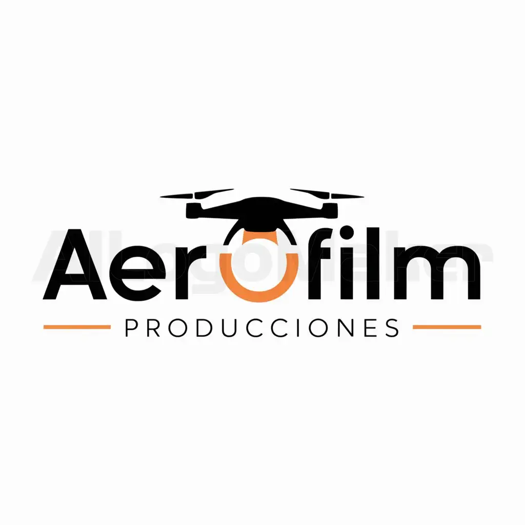 a logo design,with the text "AEROFILM PRODUCCIONES", main symbol:drone para filmación en negro y naranja,Moderate,be used in Events industry,clear background