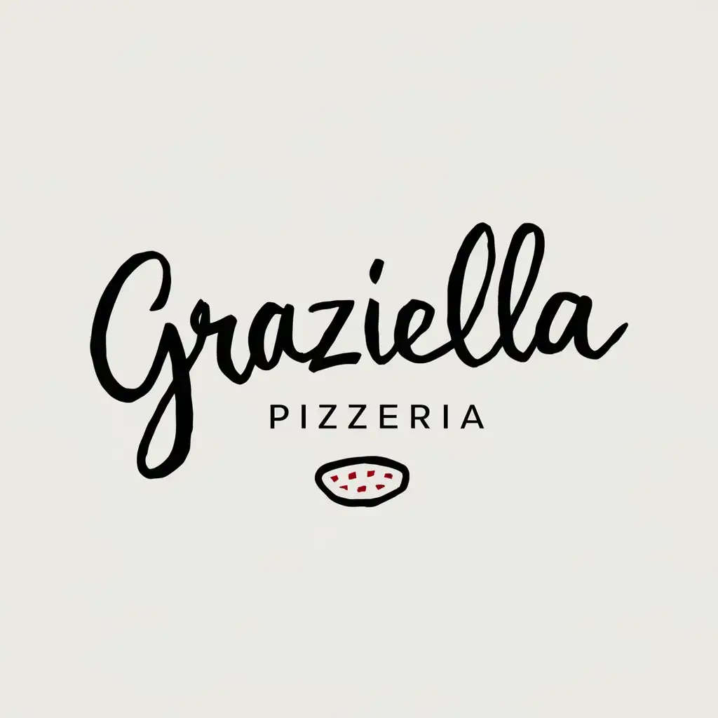 Handwritten Graziella Pizzeria Logo on Simple White Background
