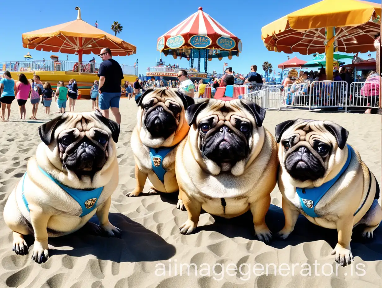 Chubby-Pugs-Enjoying-Sunny-Day-at-Santa-Cruz-Beach-Boardwalk