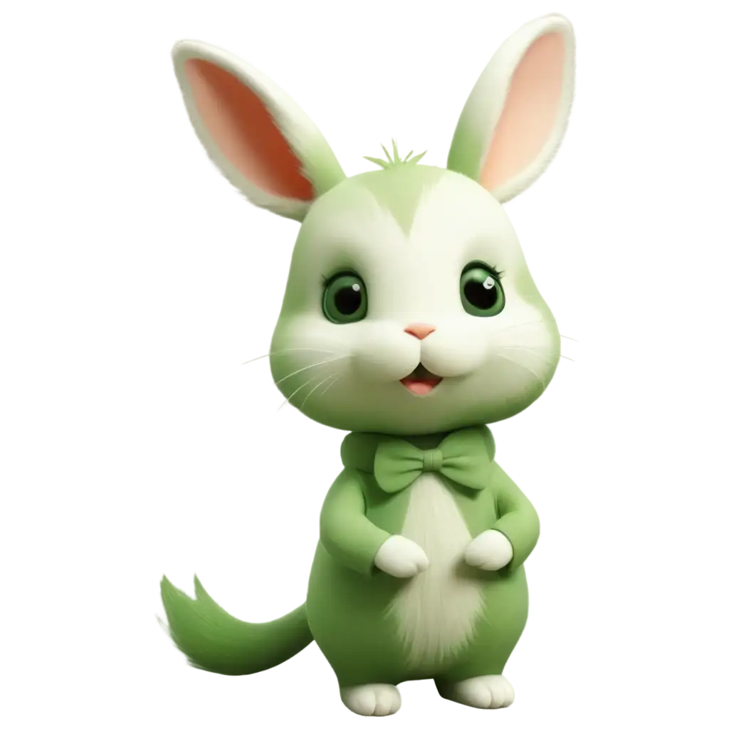 A cute Cartoon green and white rabbit