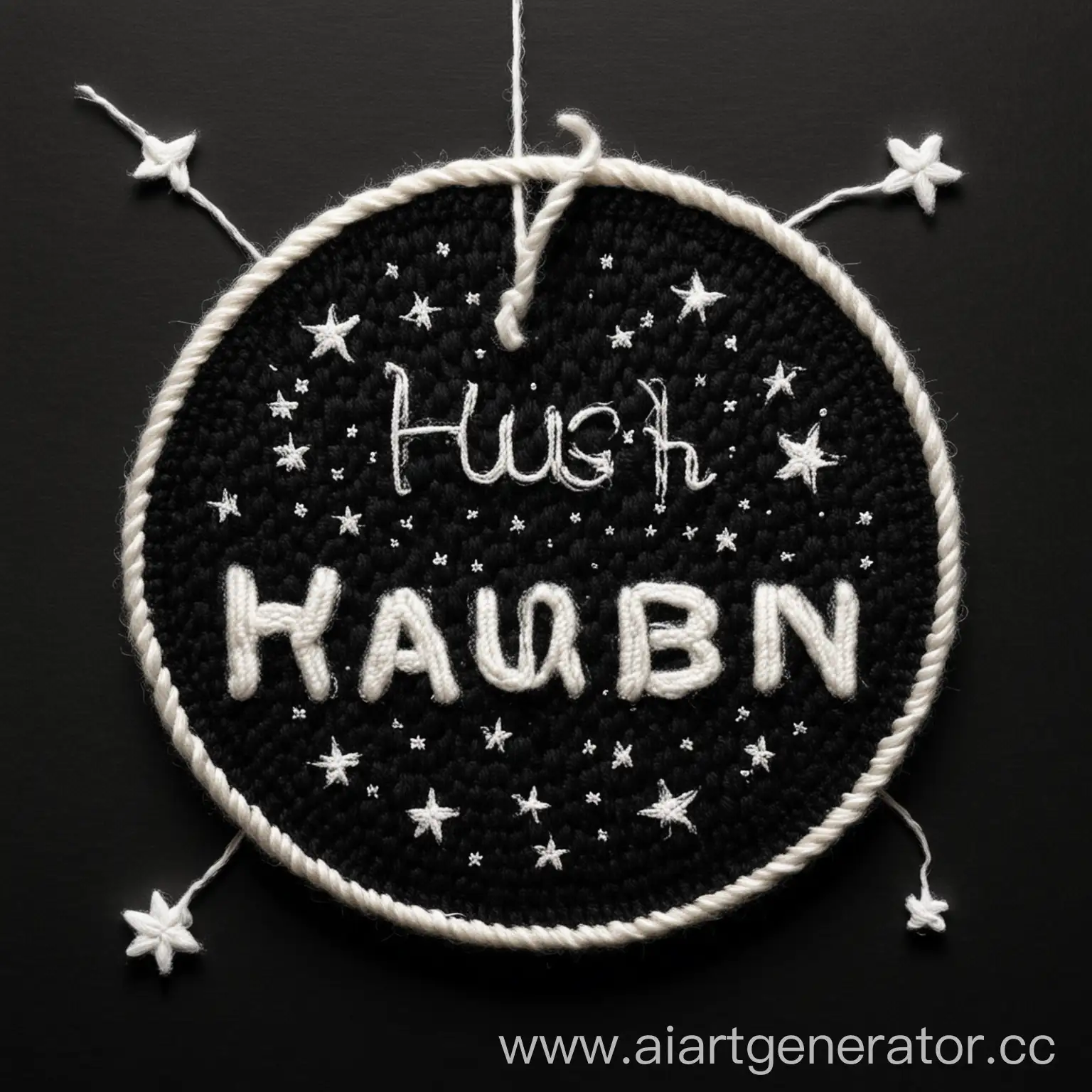 Knitting-Ball-of-Yarn-and-Hook-Logo-on-Sparkling-Black-Background