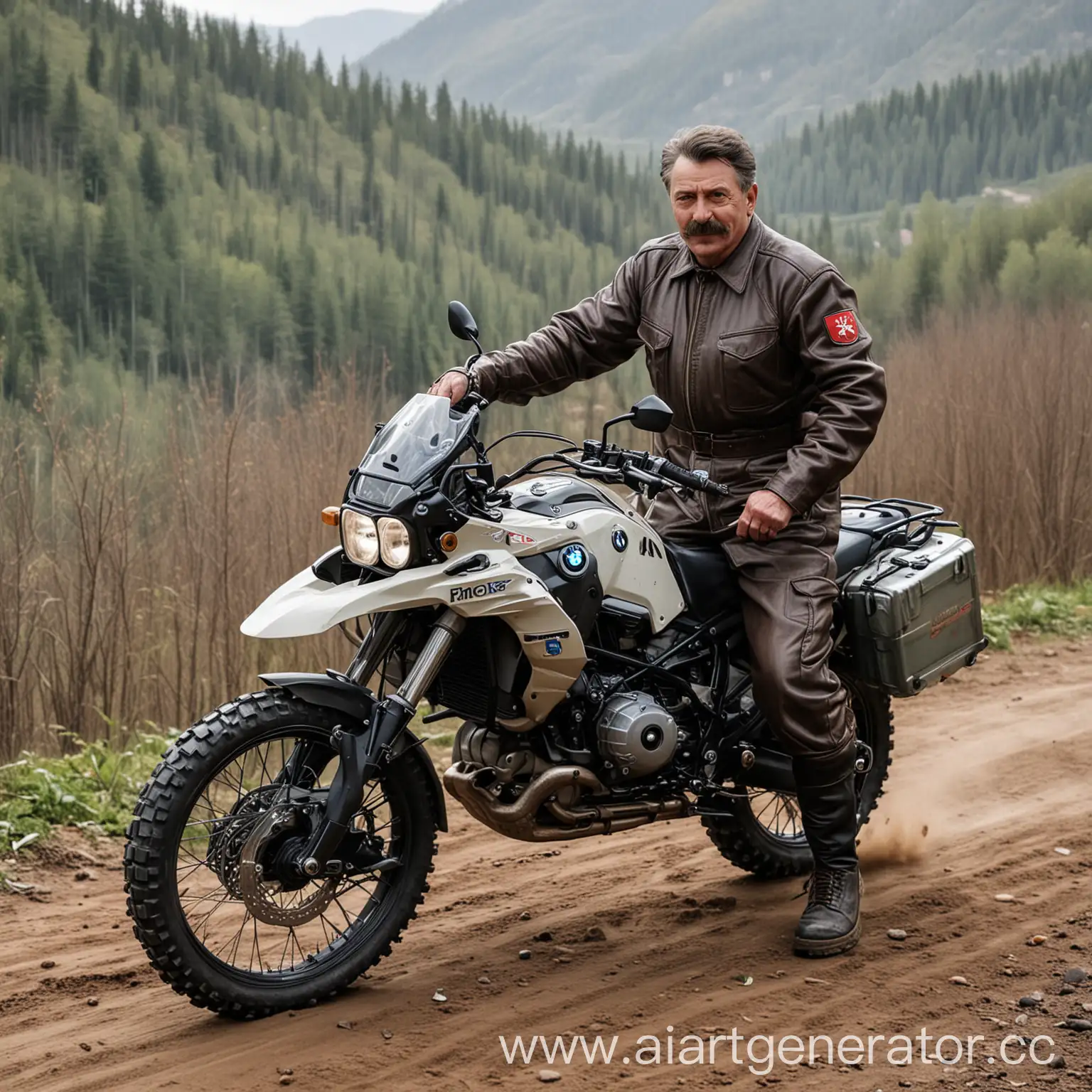 Stalin-Riding-BMW-F750GS-Motorcycle-with-Soviet-Flag
