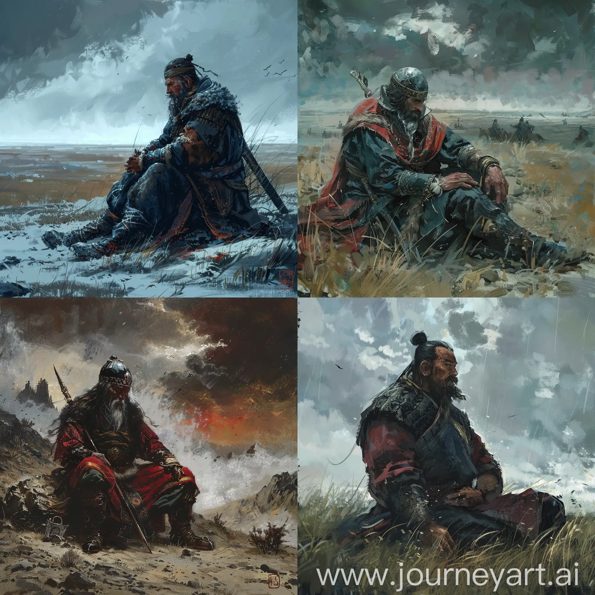 Mongol-Khan-Accepting-Defeat-in-Dark-Fantasy-Setting