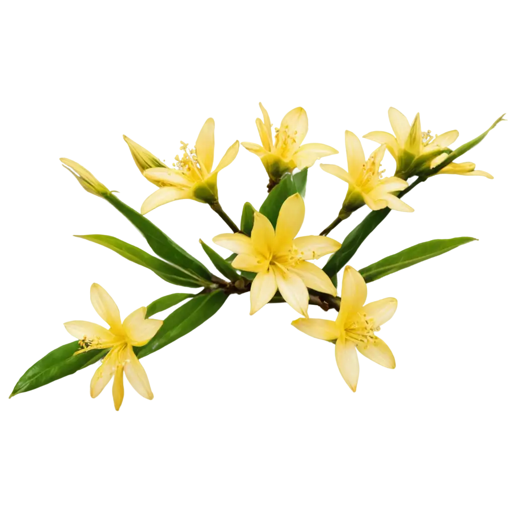 a vanilla bush with many flowers, the flowers are delicate yellow.