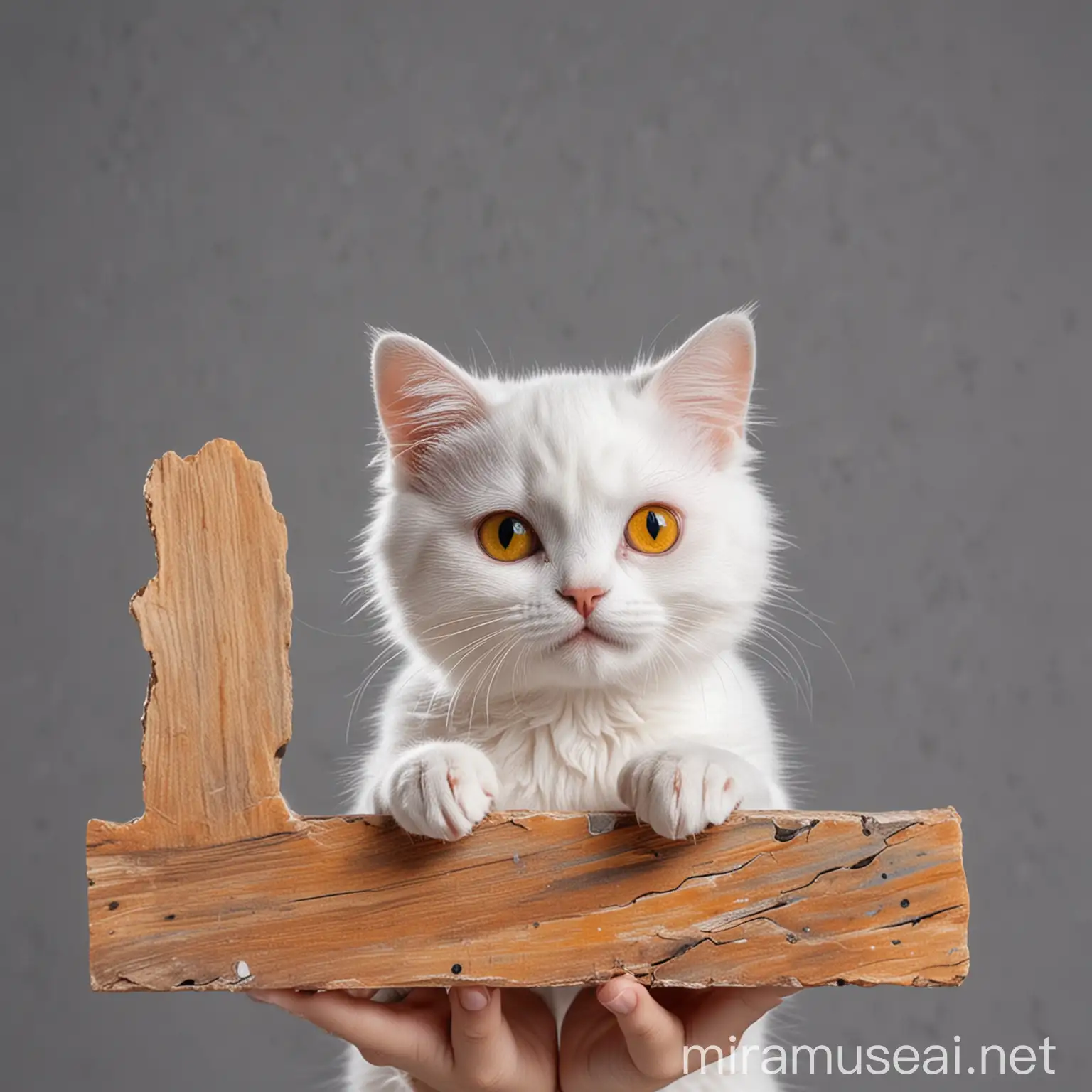 Adorable Small Cat Holding Colorful Slab with Cute Eyes