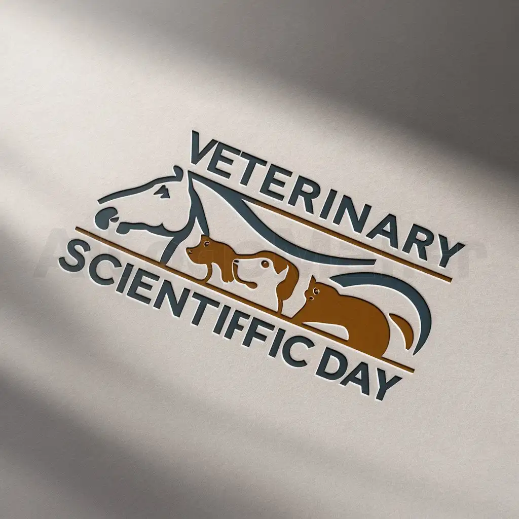 a logo design,with the text "Veterinary Scientific Day", main symbol:Horse / Dog / Cat,Moderate,be used in vet industry,clear background