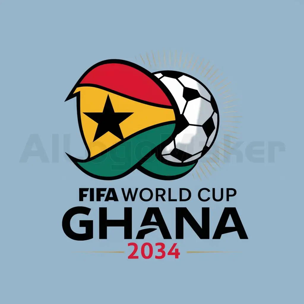 a logo design,with the text "Fifa world cup ghana 2034", main symbol:["Ghana flag","Football"],Moderate,clear background