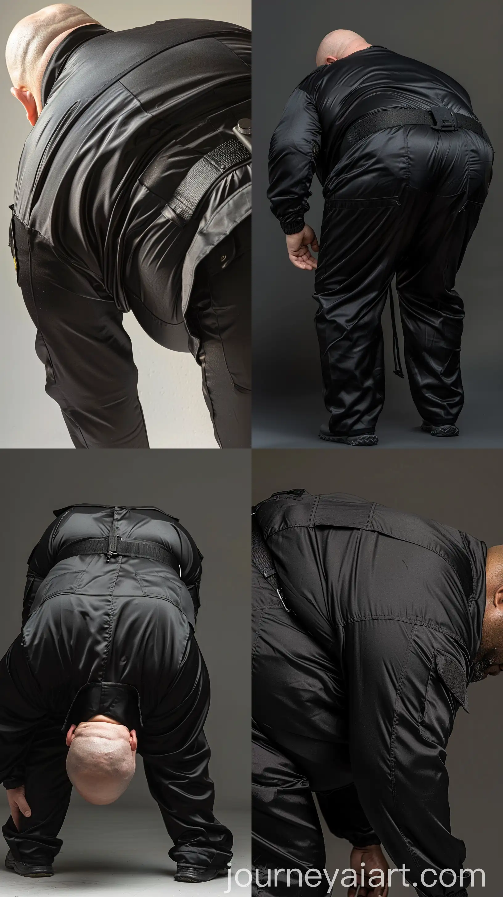 Mature Security Guard in Black Silk Coverall Back View CloseUp | Journey AI  Art