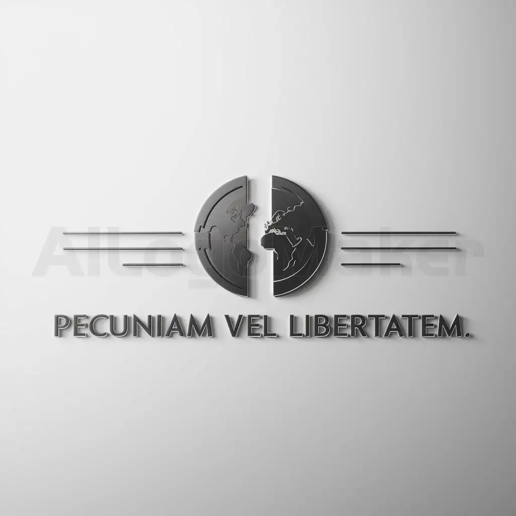 a logo design,with the text "Pecuniam vel libertatem", main symbol:coin, that splits the world,Minimalistic,be used in Finance industry,clear background