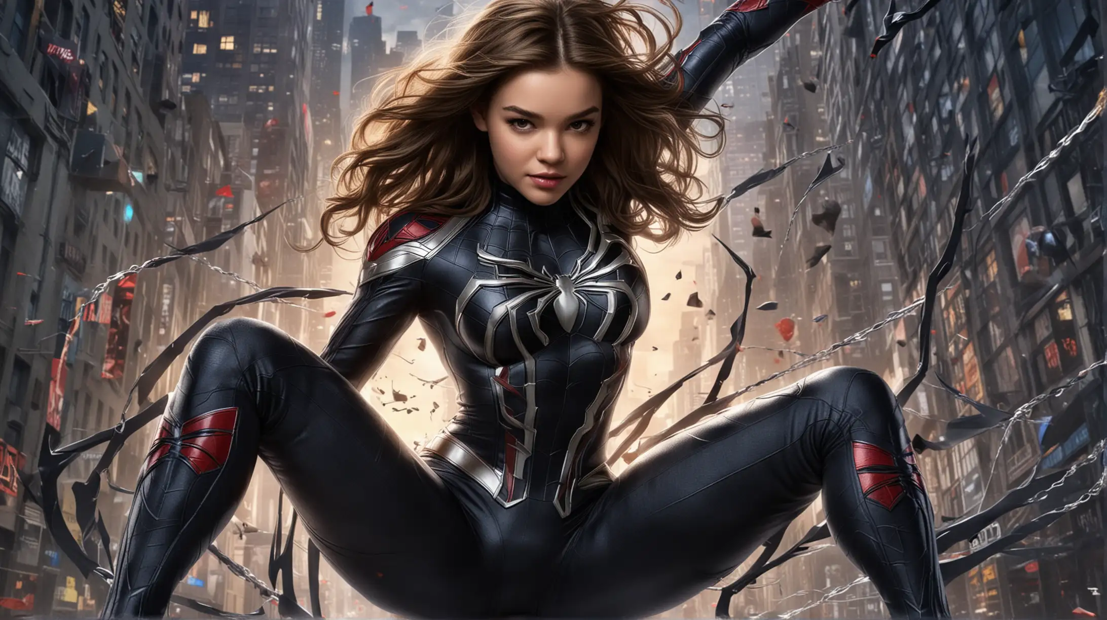 Marvel Poster Hailee Steinfeld as SpiderGirl Battles Vonom in Epic Showdown
