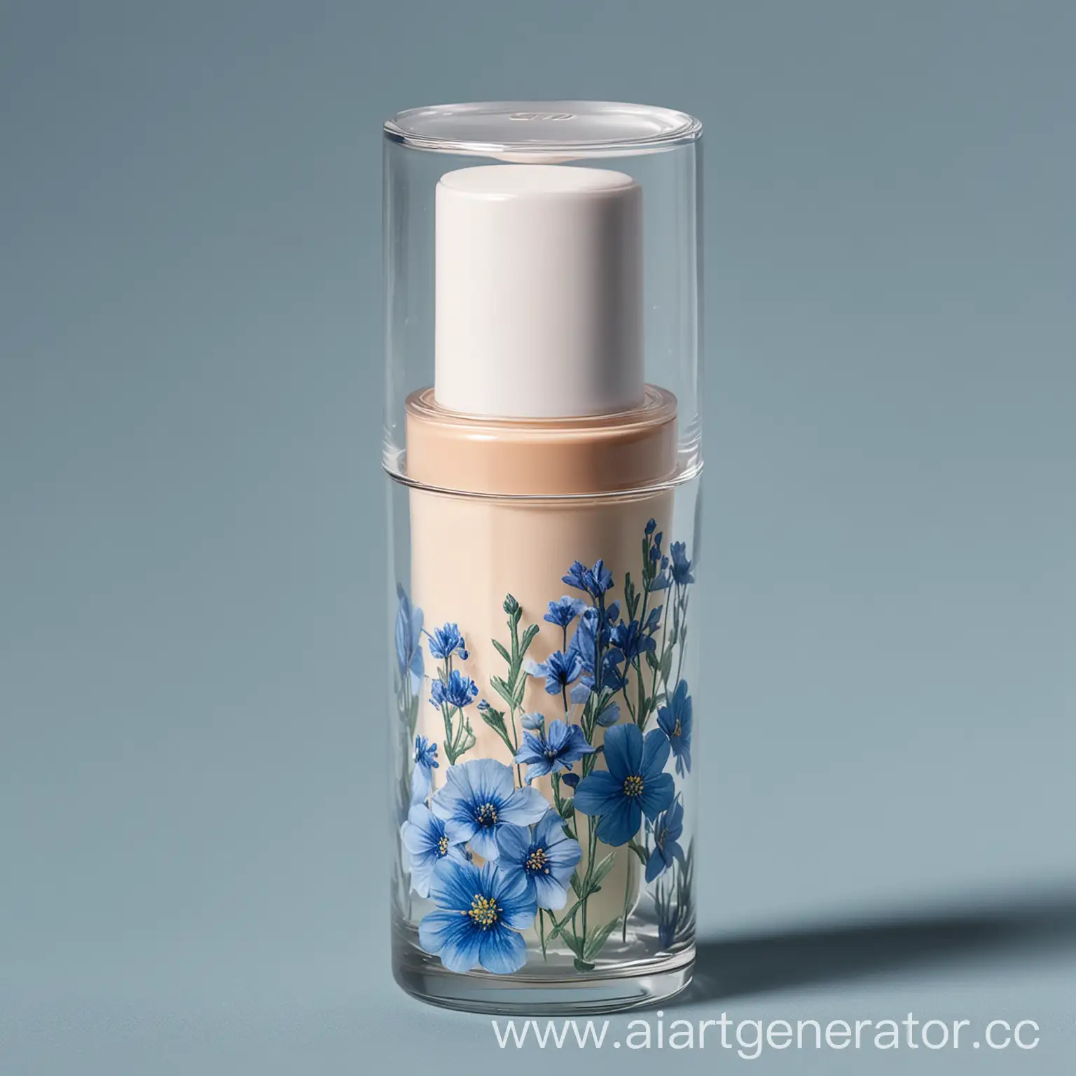 Light-Shade-Cosmetic-Concealer-in-Transparent-Glass-Package-with-Blue-Flowers