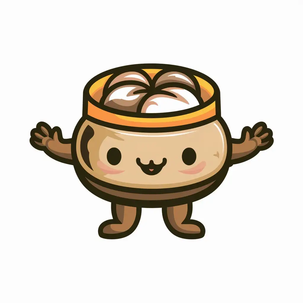 Logo 3D dim sum with arms and feet and cute face color brown, orange, and black and white no background, make it cute logo