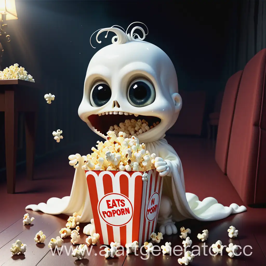 Playful-Ghost-Enjoying-Popcorn-in-a-Cozy-Living-Room