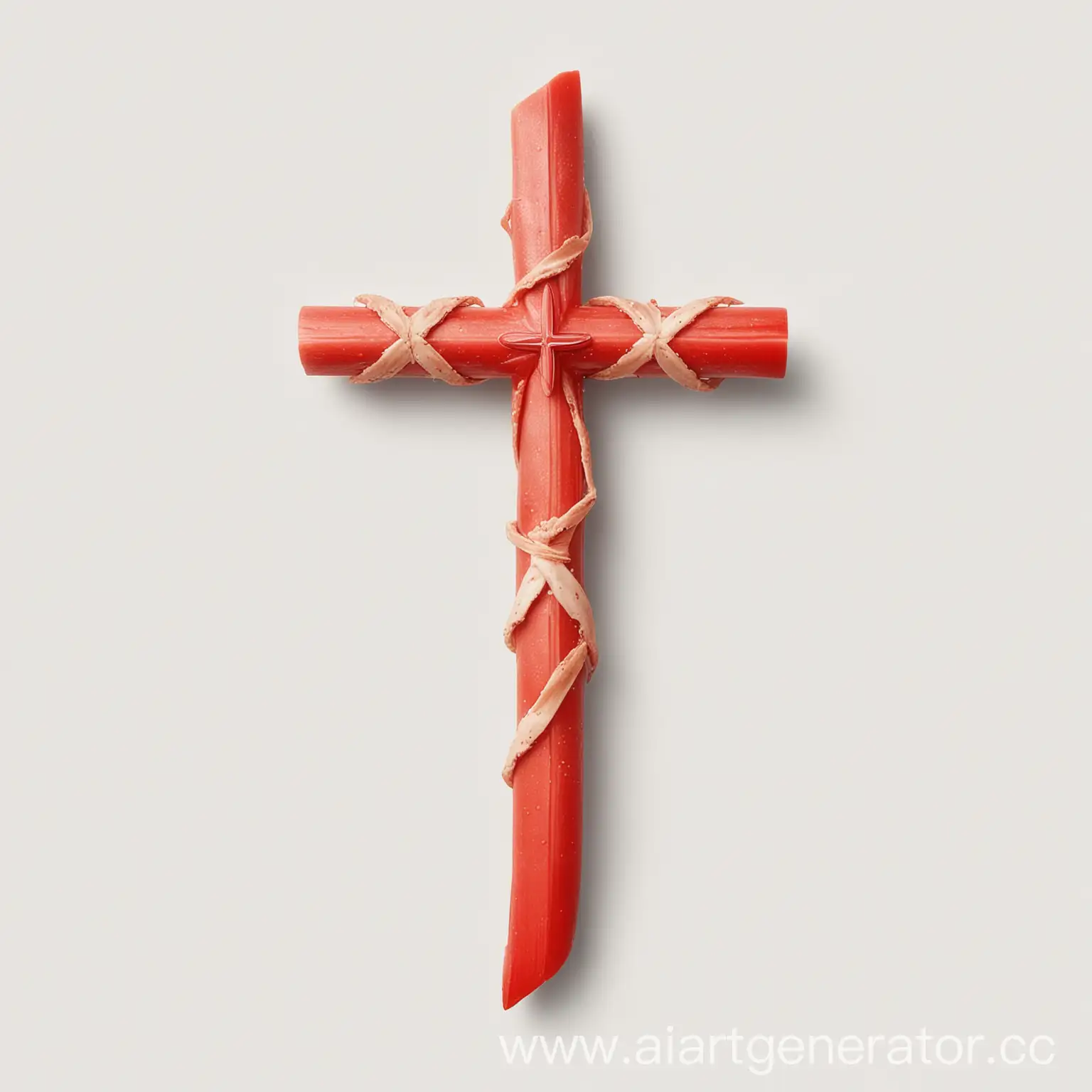 Христианский крести из крабовых палочек, реалистичный, на белом фоне

