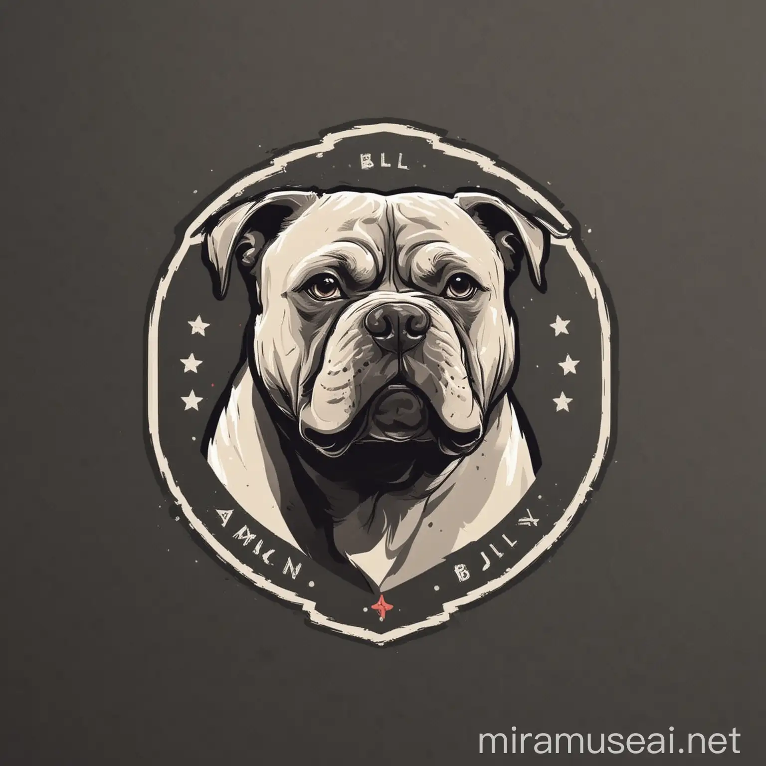 Design a minimalistic logo for an American Bully website. The logo should:

Feature a clean, modern representation of an American Bully dog.
Emphasize sleek lines and simplicity.
Use a limited, sophisticated color palette.
Convey strength and loyalty with a contemporary style.
Highlight the dog's muscular build and distinctive features in a subtle, uncluttered manner.
Be versatile and easily recognizable for various web applications.
