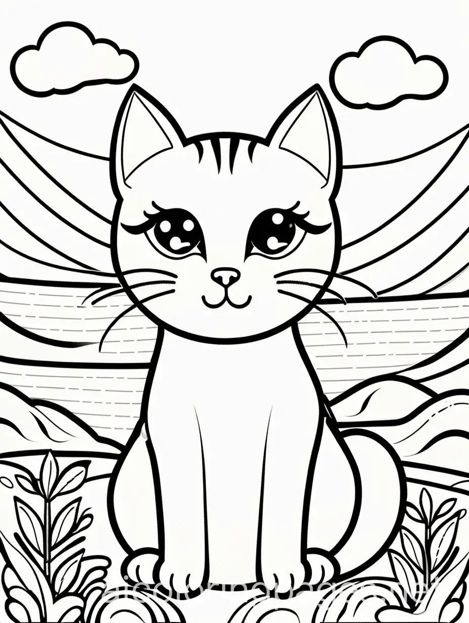 Simple-Cat-Coloring-Page-for-Children-Easy-Black-and-White-Line-Drawing