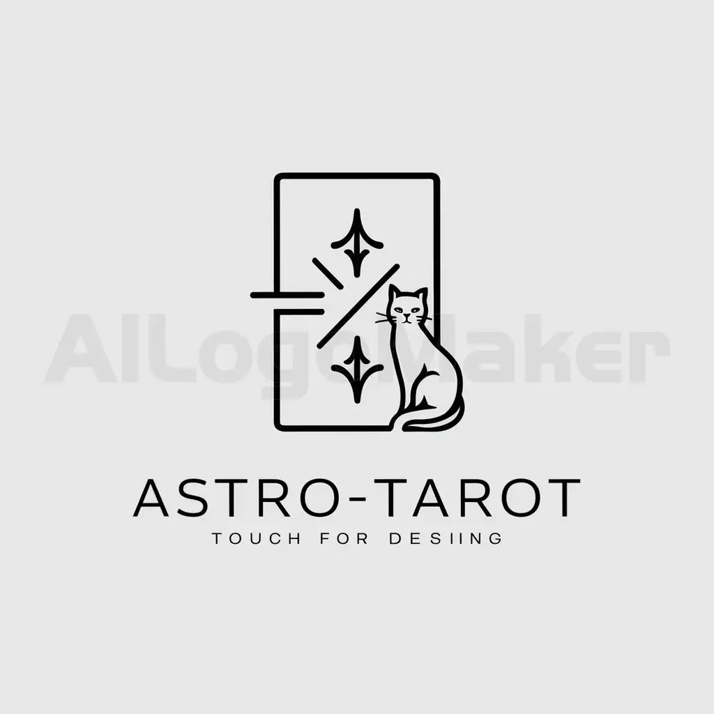 a logo design,with the text "Astro-Tarot", main symbol:tarot cards, divination, astrology, cat,Minimalistic,be used in Others industry,clear background